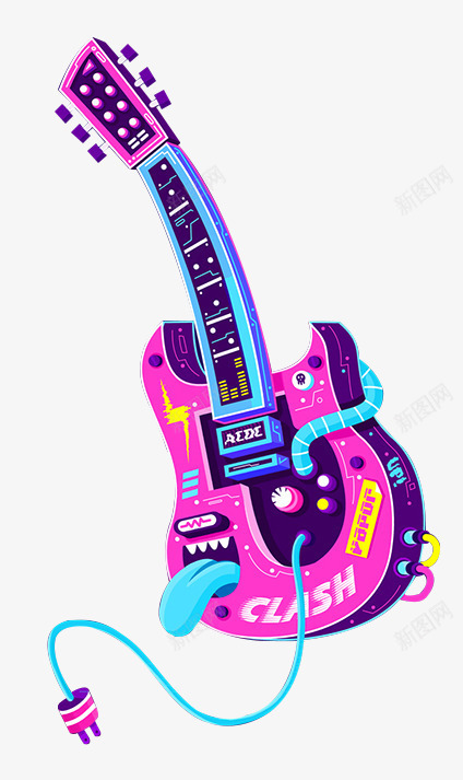 卡通手绘彩色的吉他png免抠素材_新图网 https://ixintu.com 乐器 创意 动漫动画 卡通手绘 彩色的吉他 新图网 简约