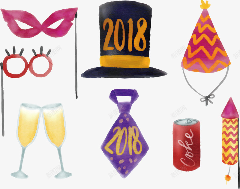 手绘水彩新年派对帽子眼罩png免抠素材_新图网 https://ixintu.com 2018派对 参加派对 手绘帽子 新年派对 水彩眼罩 矢量png