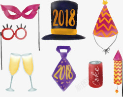 手绘水彩新年派对帽子眼罩素材