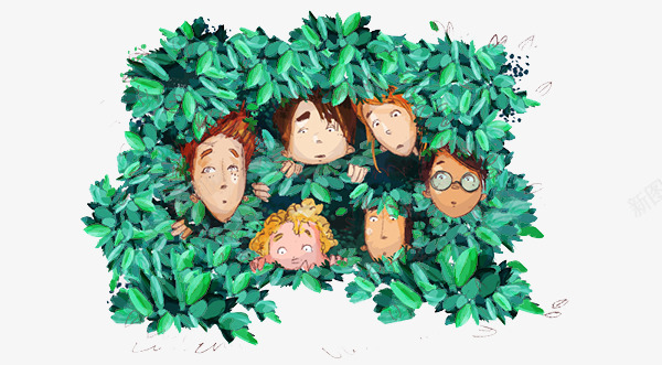 躲在草丛的六个人png免抠素材_新图网 https://ixintu.com 创意设计 卡通卡片 手绘插画 秋日小镇