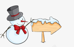 冬季路牌卡通雪人和木质标牌高清图片