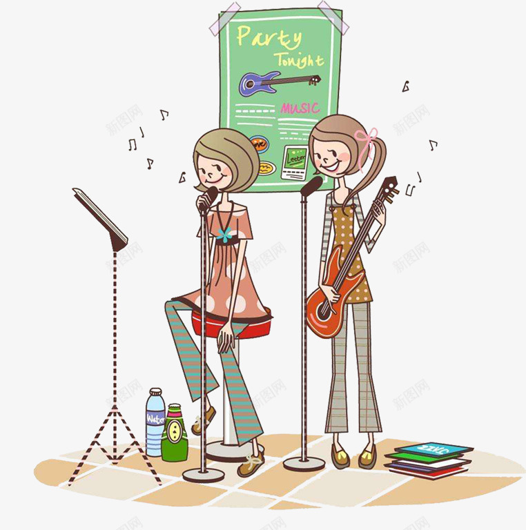 弹吉他的人png免抠素材_新图网 https://ixintu.com 卡通手绘 双胞胎 姐妹闺蜜 弹吉他的人 漫画 美女 萝莉 萝莉少女
