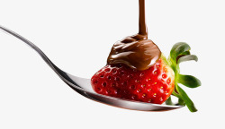 勺子上的草莓加巧克力酱素材