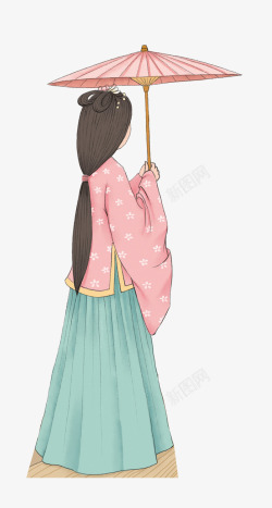 矢量长发美女古代打伞的美女中国风高清图片