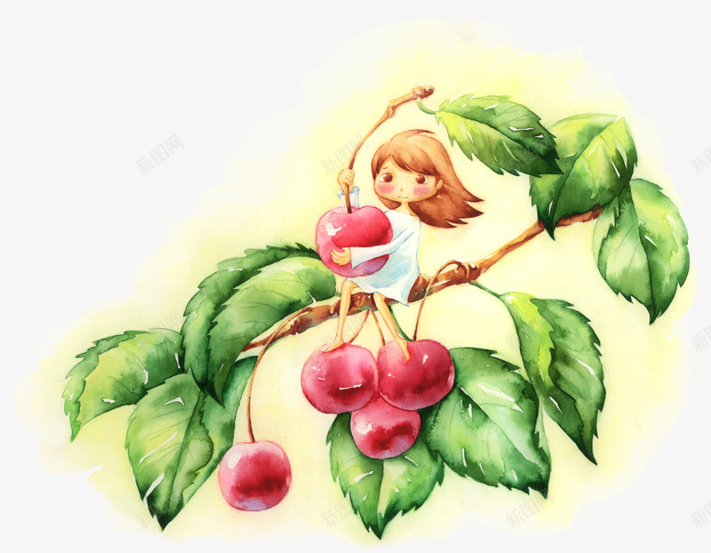 可爱樱桃女孩植物png免抠素材_新图网 https://ixintu.com 可爱 女孩 植物 樱桃