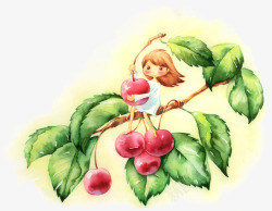 可爱樱桃女孩植物素材