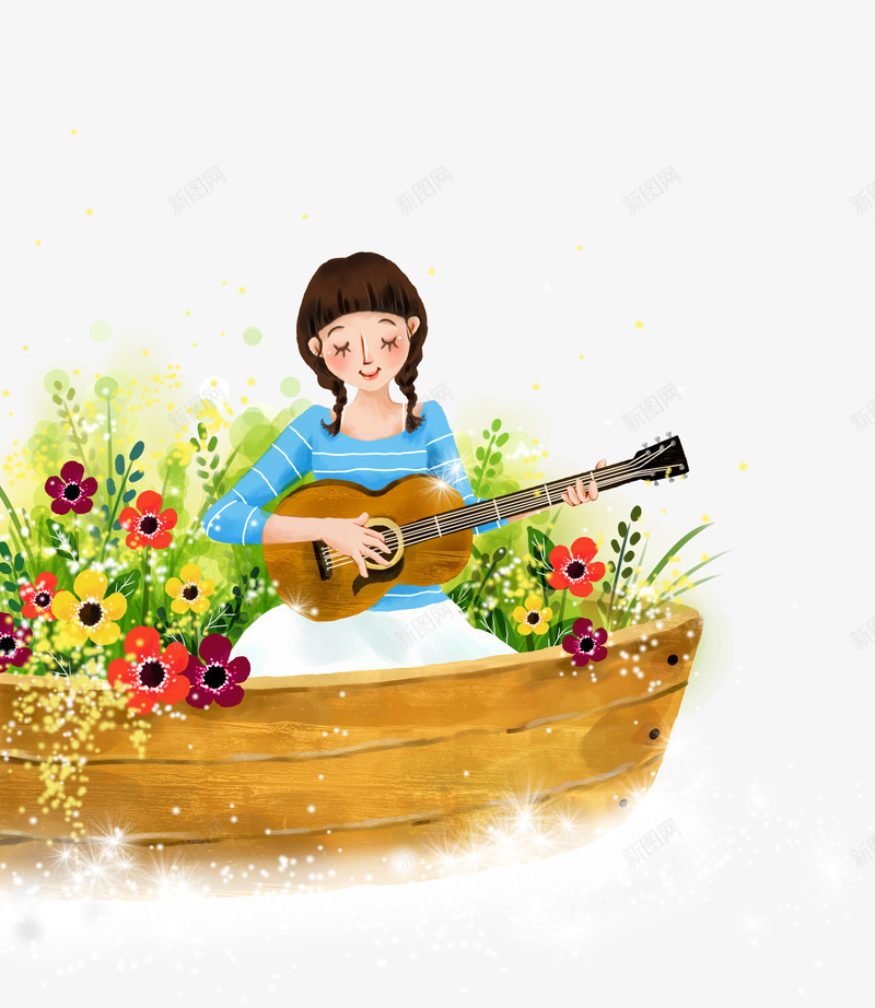 弹吉他的女孩png免抠素材_新图网 https://ixintu.com 卡通人物 卡通女孩 吉他少女 弹吉他 弹吉他的女孩 清新