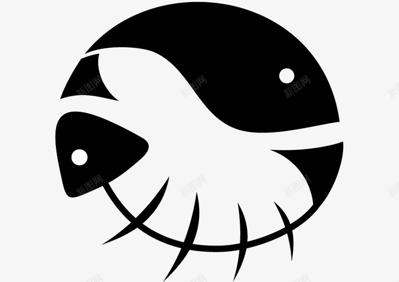 黑白卡通鱼矢量图图标ai_新图网 https://ixintu.com 卡通 组合 鱼 黑白 矢量图