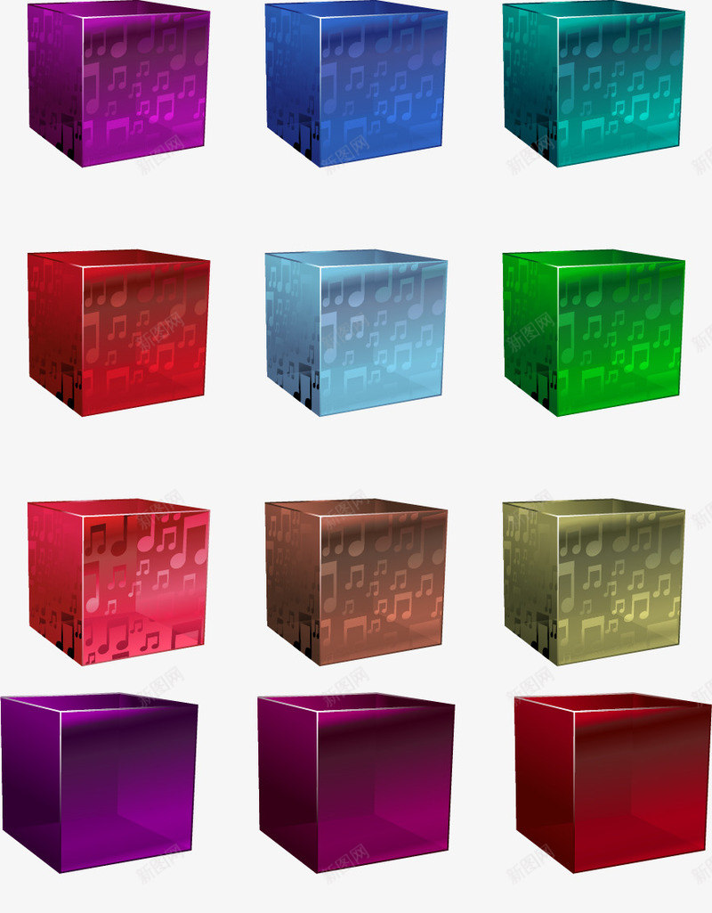 五颜六色的立方体图标png_新图网 https://ixintu.com EPS格式 五颜六色 图标 水晶体 矢量素材 立方体 通透 音符