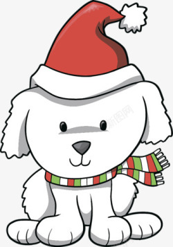 带皇冠小狗卡通绘画带圣诞帽的白色小狗高清图片