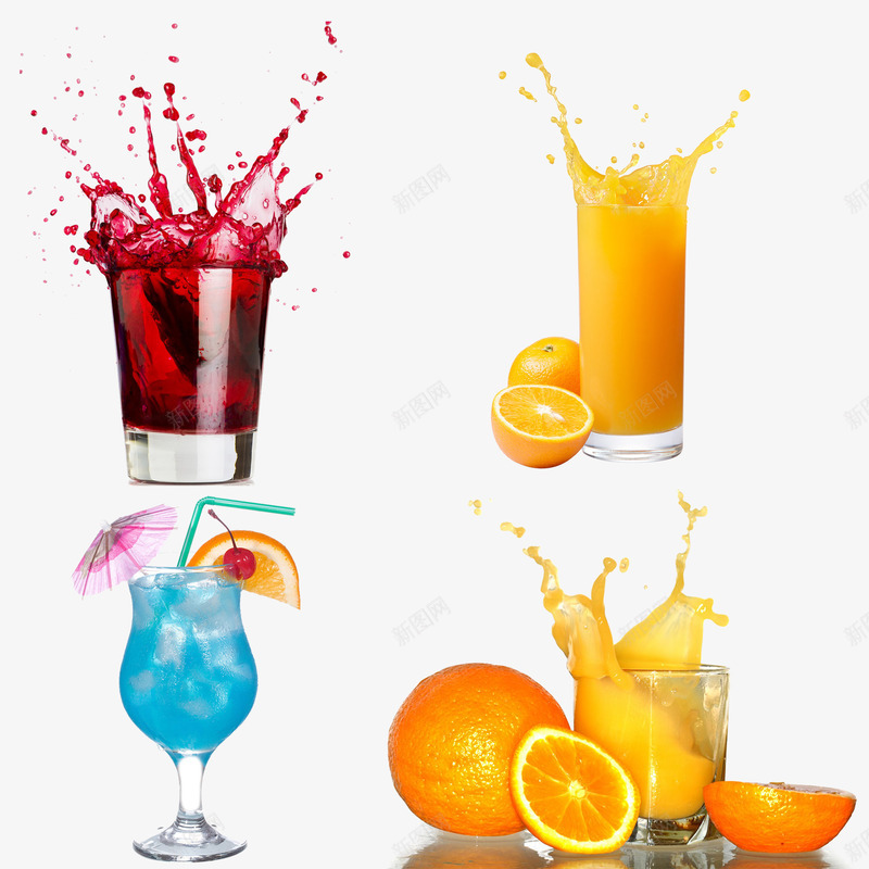 饮料psd免抠素材_新图网 https://ixintu.com 橙子 橙汁 清凉 玻璃杯 飞溅的果汁