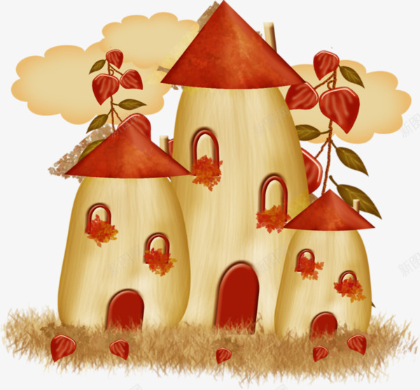卡通蘑菇房子png免抠素材_新图网 https://ixintu.com 云朵 卡通房子 草莓 蘑菇房子