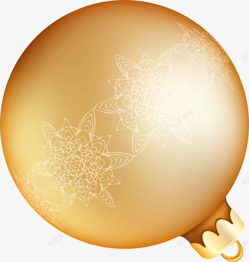 金色闪耀花朵圣诞球png免抠素材_新图网 https://ixintu.com 圣诞快乐 圣诞节 节庆彩球 节日挂饰 装饰图案 金色彩球