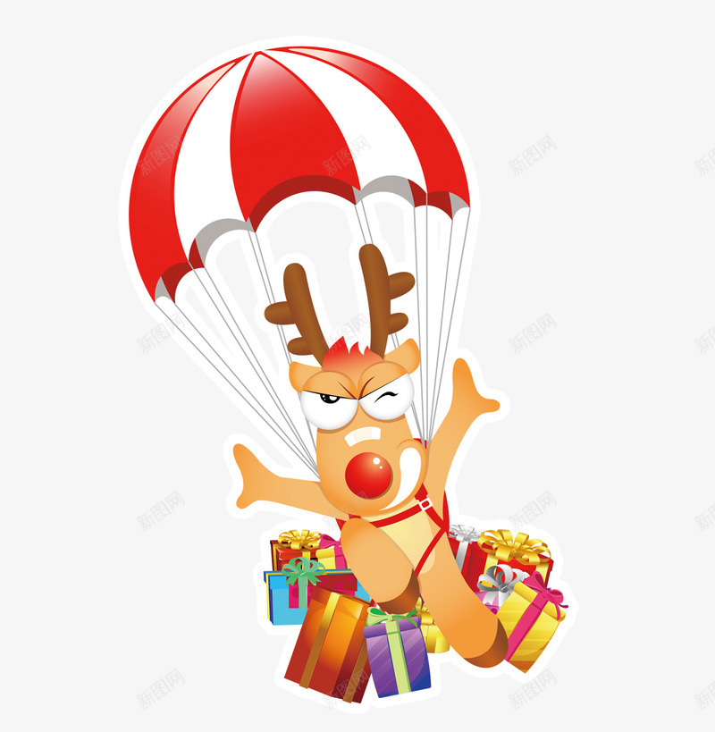 节日圣诞节png免抠素材_新图网 https://ixintu.com 礼盒 节日圣诞节 降落伞 麋鹿