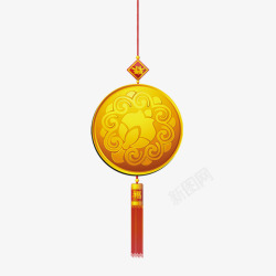 春节元旦元宵黄色圆形中国结素材