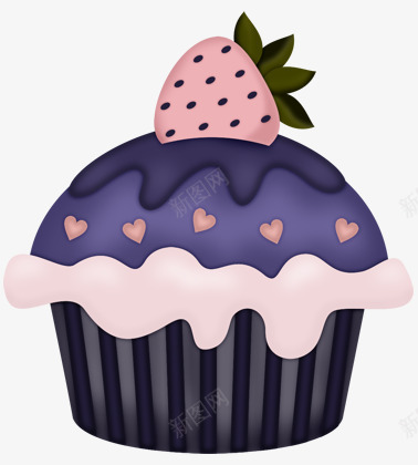 手绘紫色草莓蛋糕png免抠素材_新图网 https://ixintu.com 卡通 手绘 纸杯蛋糕 草莓蛋糕 蛋糕