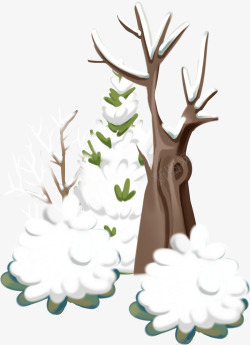 冬季植物雪花大树枝素材