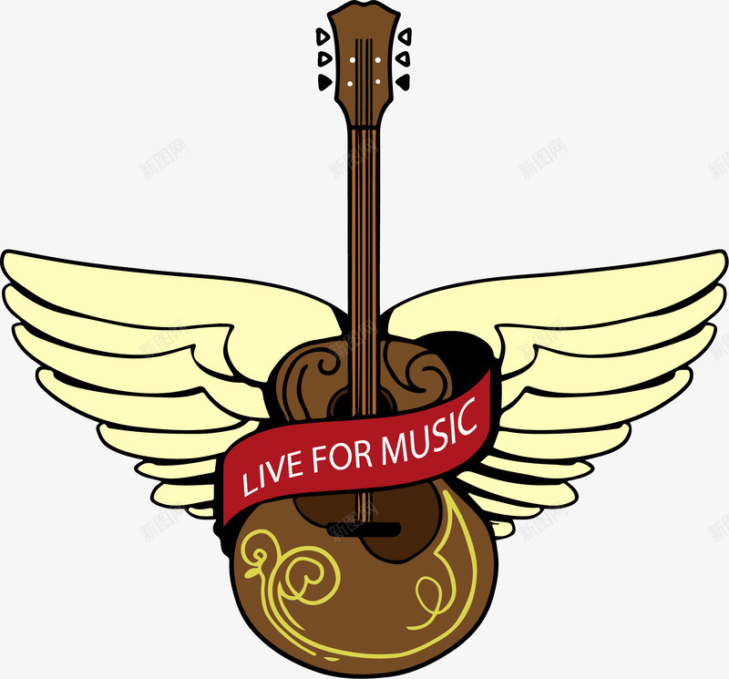 为了音乐而生png免抠素材_新图网 https://ixintu.com 有翅膀的吉他 矢量素材 音乐梦 音乐梦想 音乐节海报