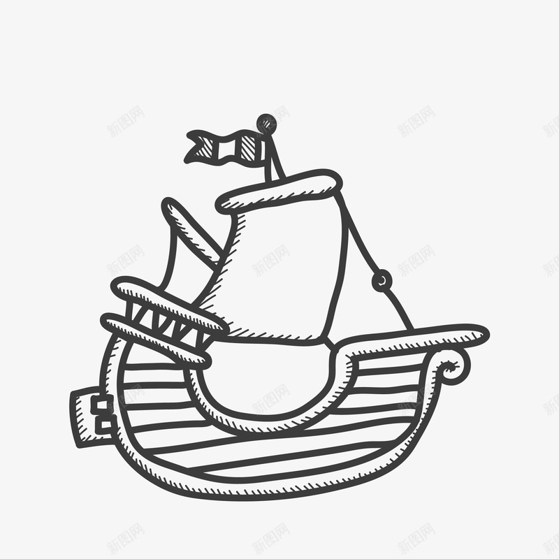 帆船简笔画手绘图png免抠素材_新图网 https://ixintu.com 创意 帆船 手绘图 简图 简笔画 航行 船帆