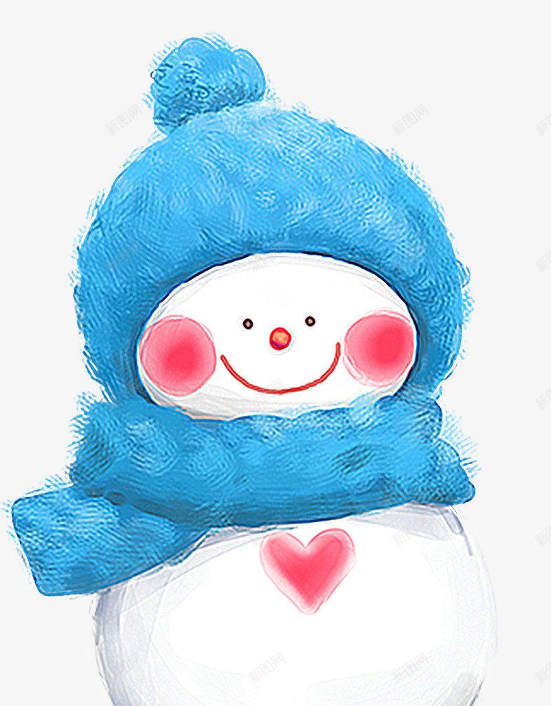 系着蓝色围巾的雪人png免抠素材_新图网 https://ixintu.com 冬季 卡通 可爱的 围巾 帽子 爱心图案 雪人