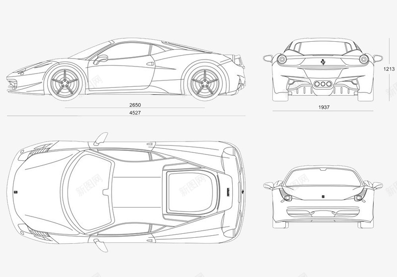手绘的汽车的三视图宣传图标psd_新图网 https://ixintu.com 三视图 平面宣传 形象 汽车三视图 汽车先 漫画设计 造型设计 黑白线稿