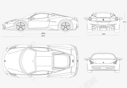 黑白造型手绘的汽车的三视图宣传图标高清图片