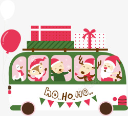 红色大巴车圣诞节多彩礼物高清图片