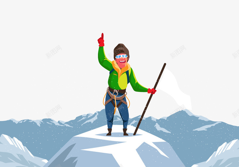 登上雪山顶的探险家png免抠素材_新图网 https://ixintu.com 卡通 回归自然 大自然 山区风景 探险家 登上山顶 登顶 自然景色 自然风光 雪域高原 雪山 雪山登顶