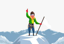 雪山顶登上雪山顶的探险家高清图片