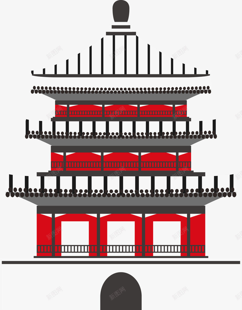 红色亭子装饰图案png免抠素材_新图网 https://ixintu.com 中国风建筑 免抠PNG 凉亭 古代 古典 古楼 塔楼 寺庙 鼓楼