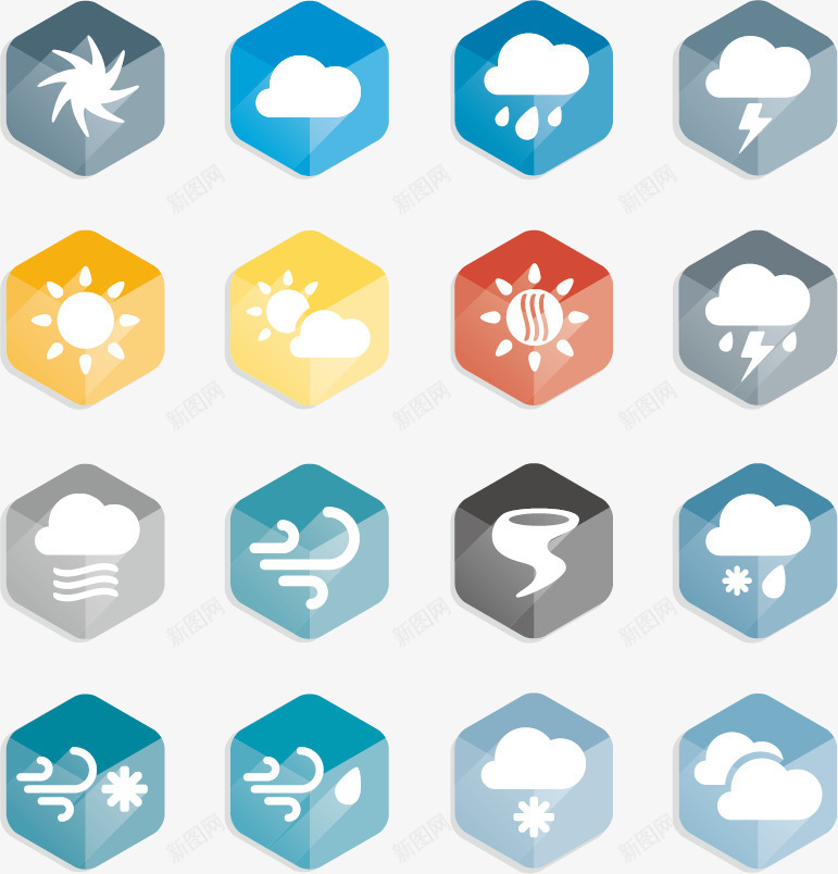 天气标图标png_新图网 https://ixintu.com 云彩 图标标签 天气 天气图标 天气预报 太阳 平面设计 彩色 雨雪 雷雨 风雨气温图