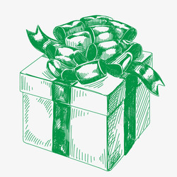 丝带素描手绘绿色丝带礼盒素描高清图片