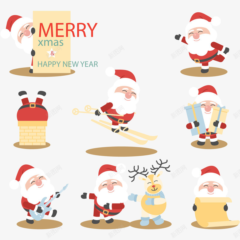 做各种活动的圣诞老人矢量图ai免抠素材_新图网 https://ixintu.com 圣诞老人 弹琴 搞怪 活动 滑雪 跳舞 运动 矢量图