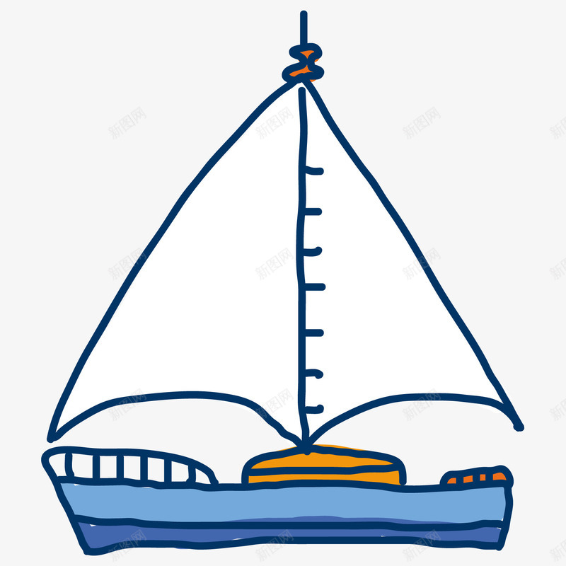 卡通手绘蓝色帆船png免抠素材_新图网 https://ixintu.com 卡通 帆船 手绘 木制 蓝色船帆 装饰 轮船
