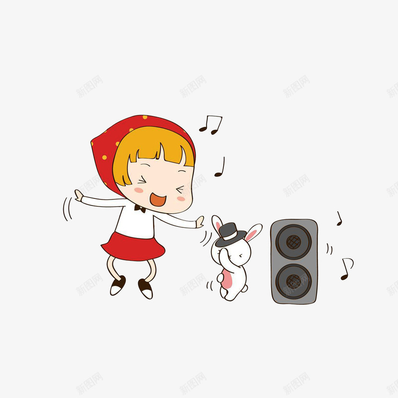 卡通和小兔子跳舞狂欢的女孩psd免抠素材_新图网 https://ixintu.com 一群狂欢的人 小兔子 狂欢女孩 跳动的音符 跳舞 音响