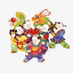 中国娃娃吉祥舞龙素材