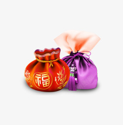 中国民族节日中国风红色紫色花纹福袋高清图片