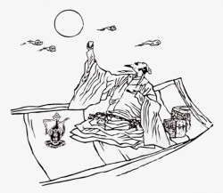 意境插画中国风古典大气手绘白酒品鉴人物高清图片