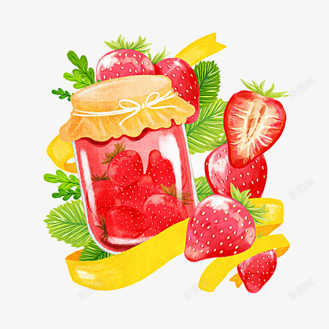 草莓和草莓果酱png免抠素材_新图网 https://ixintu.com 水果 瓶子 矢量装饰 草莓 装饰