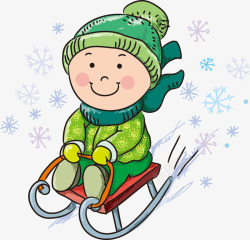 卡通男孩玩雪橇简图素材