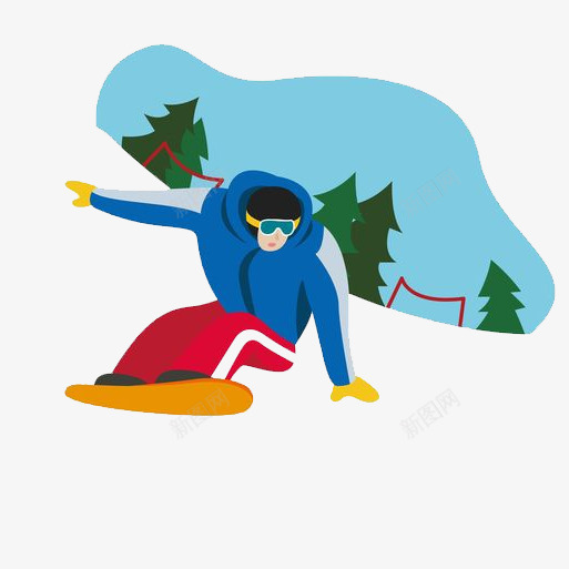 手绘卡通滑雪png免抠素材_新图网 https://ixintu.com 冬季奥运会 卡通滑雪 松树 滑板 滑雪 滑雪场 滑雪橇 男人滑雪 运动 运动会