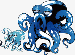 章鱼表情蓝色可爱章鱼卡通恐怖章鱼矢量图高清图片