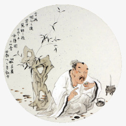 古人品茶品茶圆形国画高清图片