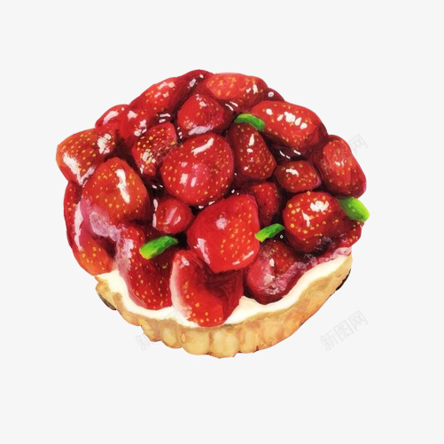 草莓塔手绘画片png免抠素材_新图网 https://ixintu.com 手绘美食 水果味 红色 色彩画 草莓塔
