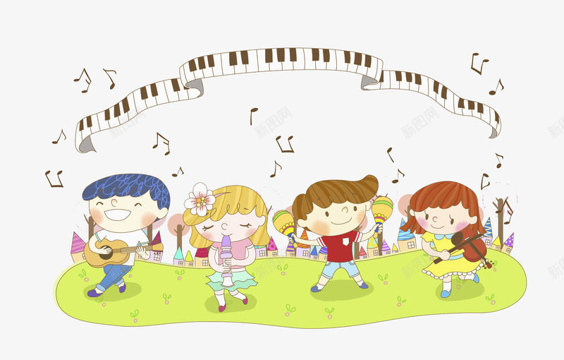 音乐派对png免抠素材_新图网 https://ixintu.com 卡通 吉他 唱歌 女孩 小朋友音乐 手绘 男孩 跳舞 钢琴 音乐 音符