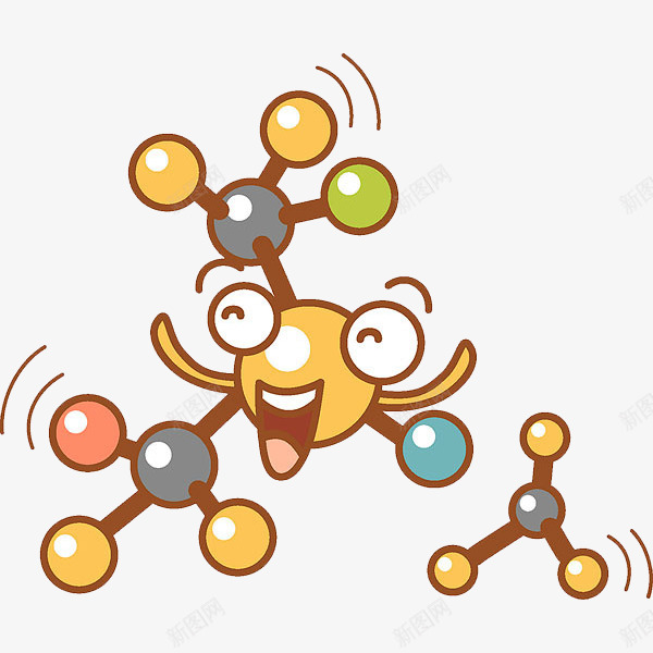 手绘分子png免抠素材_新图网 https://ixintu.com 分子 卡通 可爱的 手绘 简笔 表情 黄色的