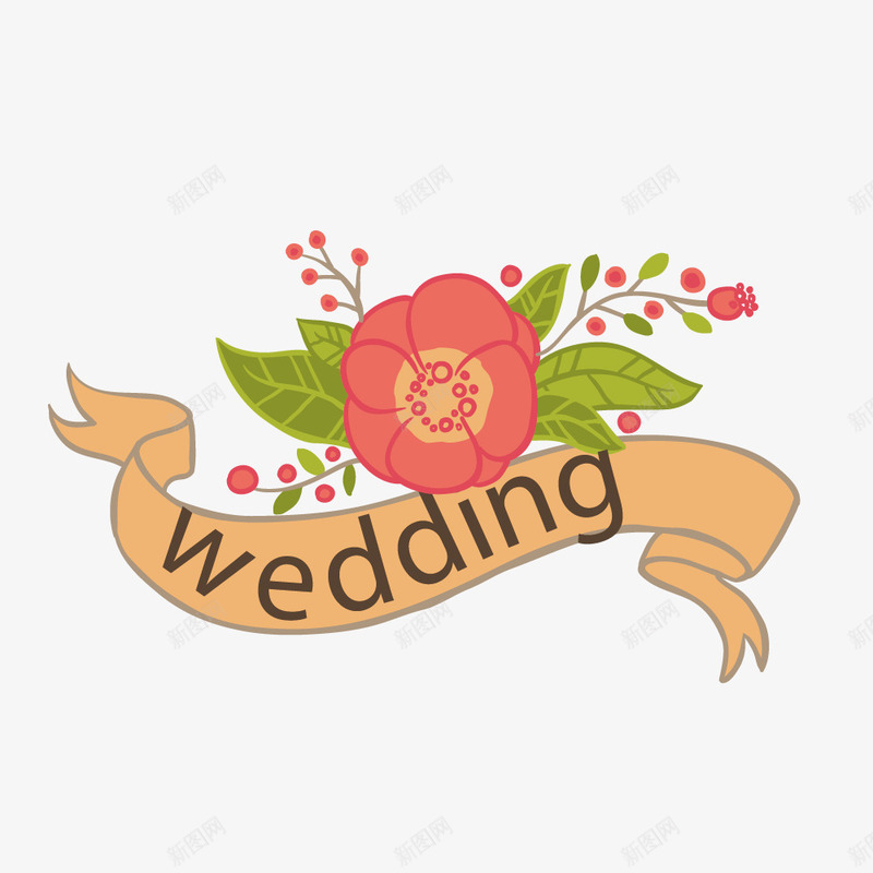 结婚季装饰标签png免抠素材_新图网 https://ixintu.com wedding 丝带 小清新 结婚季 花朵 飘带