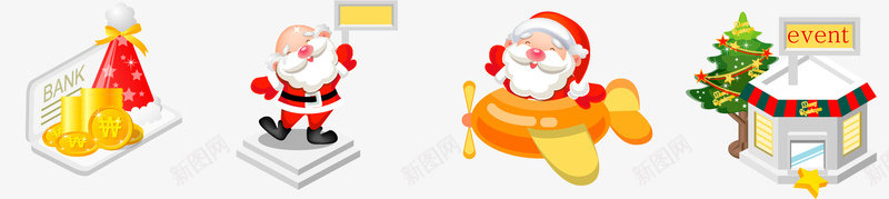 卡通圣诞节元素png免抠素材_新图网 https://ixintu.com 圣诞节矢量元素圣诞老人金币小猪喇叭礼包