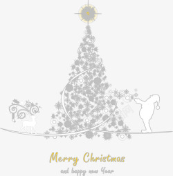 手绘银色圣诞树元素图案矢量图素材