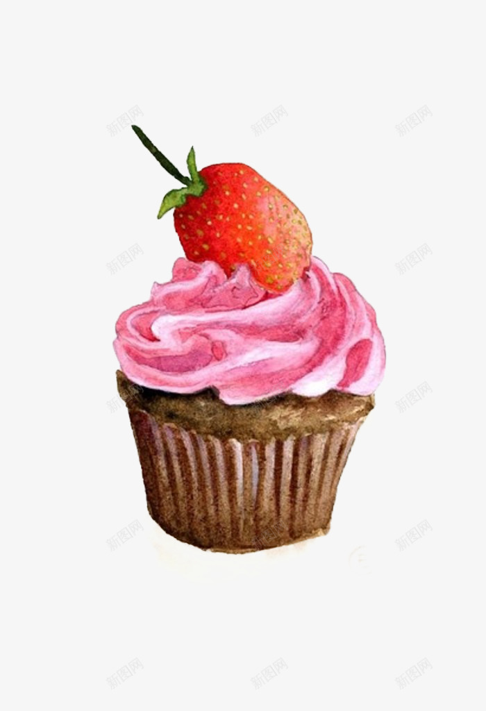 手绘草莓巧克力小纸杯蛋糕png免抠素材_新图网 https://ixintu.com 点心 甜点 纸杯蛋糕 美味 草莓